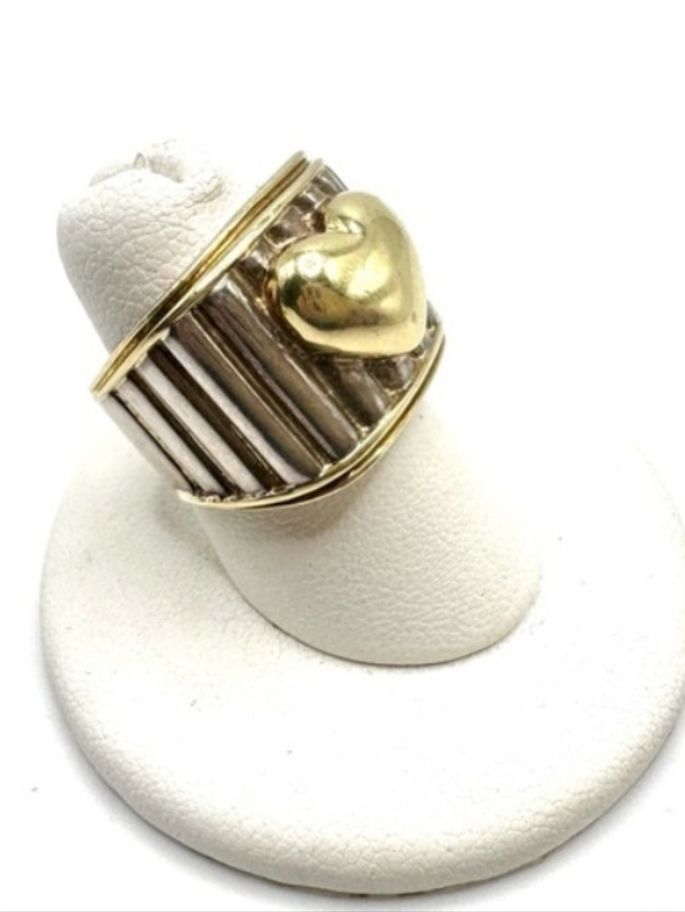 Designer Stevens Sterling Silver 18k Gold Heart Ribbed Band Ring